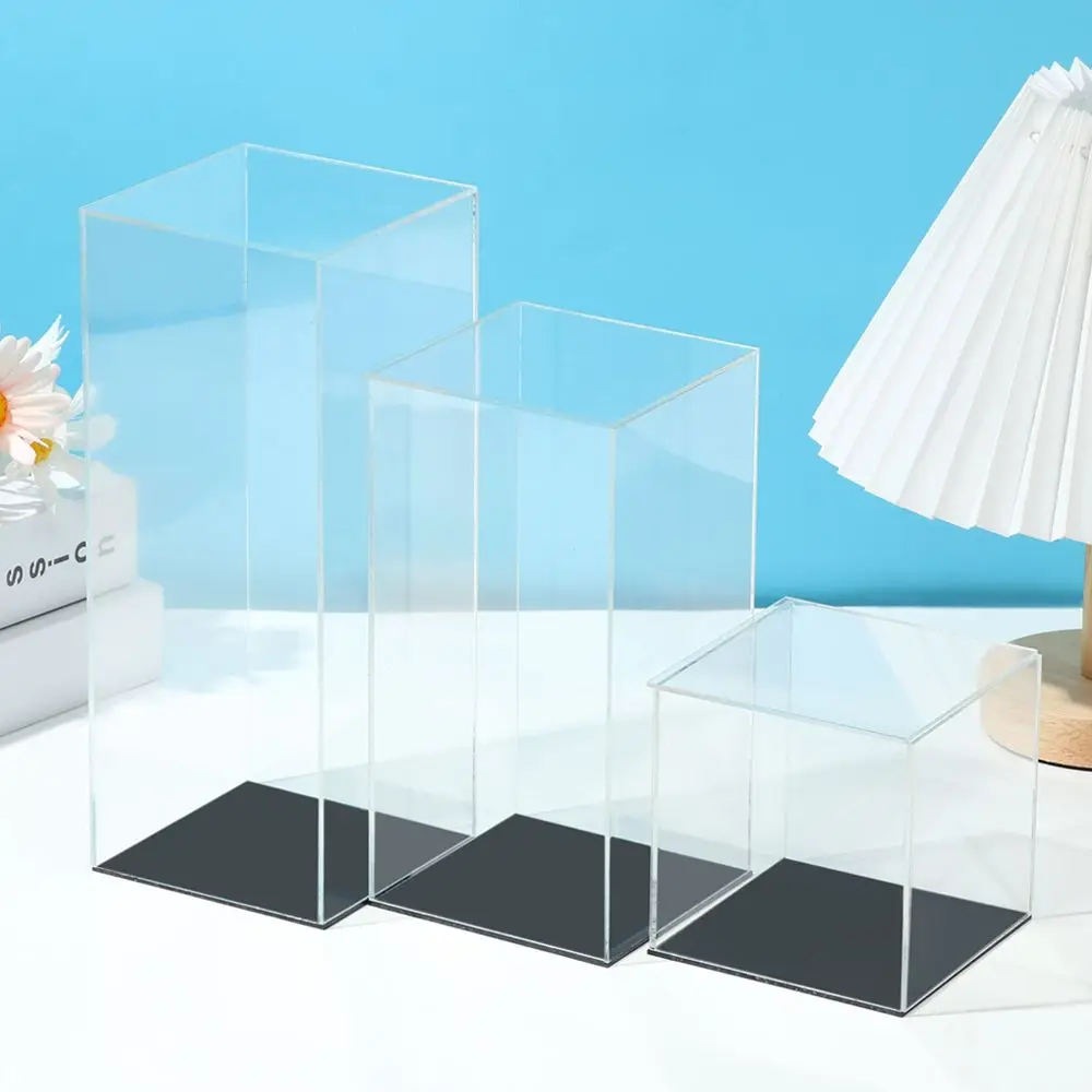 Clear Acrylic Display Case Black Base Dustproof Protection Model Toy Show Box Cabinet Figures Collectibles Storage Holder