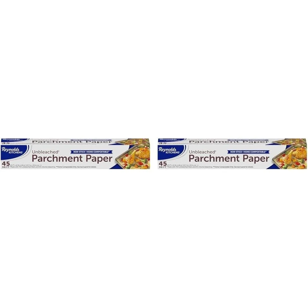 Oven Safe Non Stick Unbleached Parchment Paper Roll Home Compostable Baking Sheets Fits Standard Pans 45 Sq Ft Pack of 2