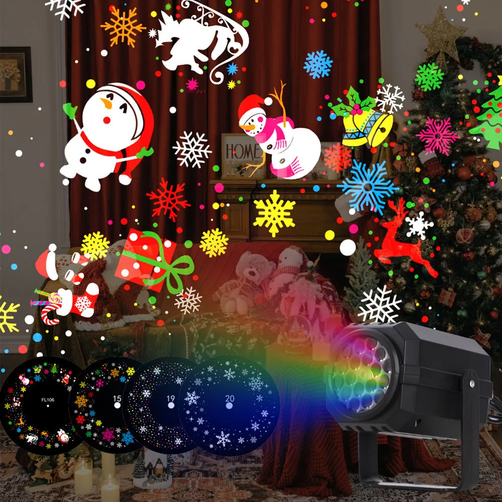 تعرض احتفالية لأضواء جهاز عرض عيد الميلاد 16 أنماط مختلفة، محول طاقة متوافق، سهل الإعداد والتشغيل