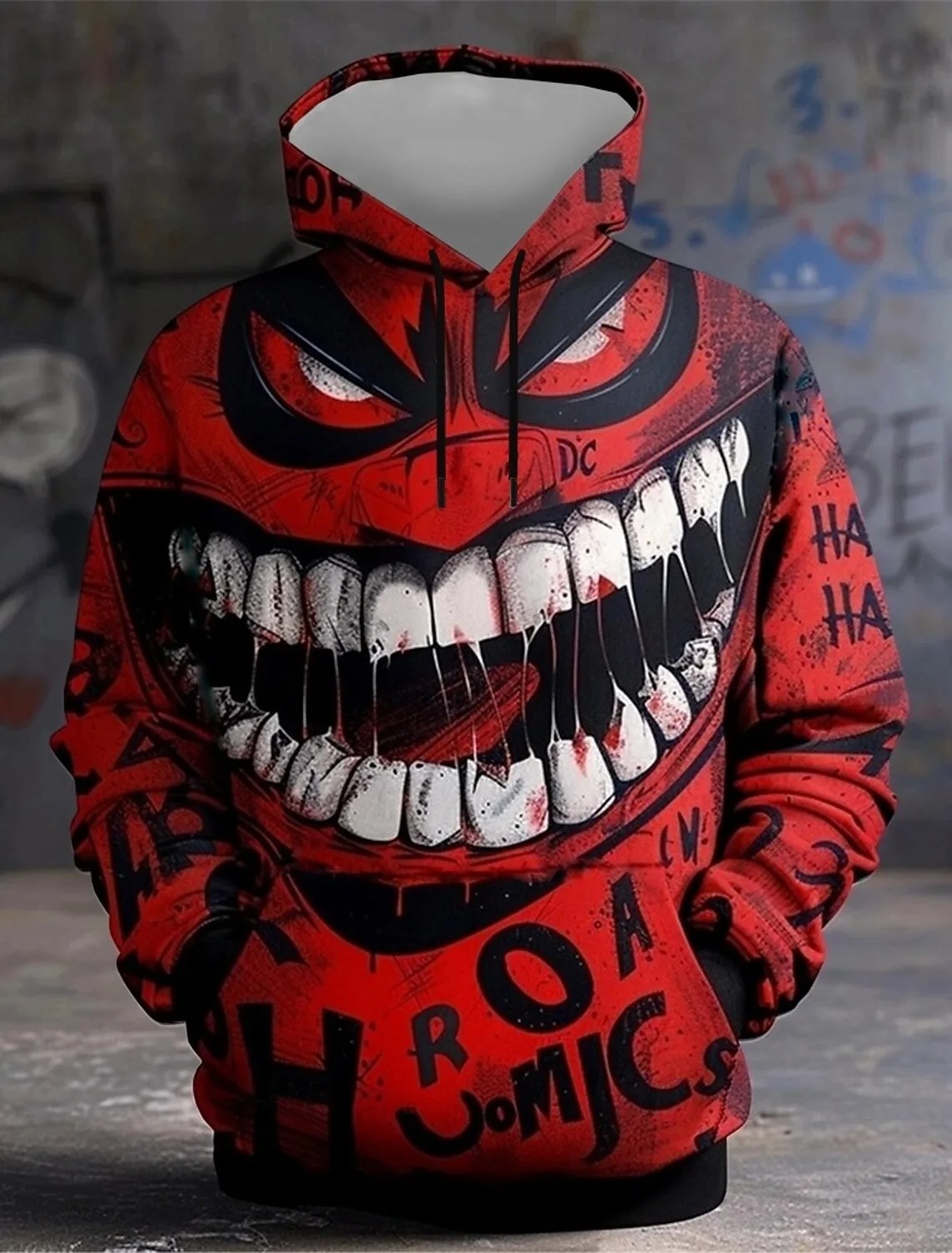

Men's expression Hoodies Sweatshirt Fashion Long Sleeve Crew Neck 3D Printed Party Holiday Streetwear red Drawstring Fall Hoodie