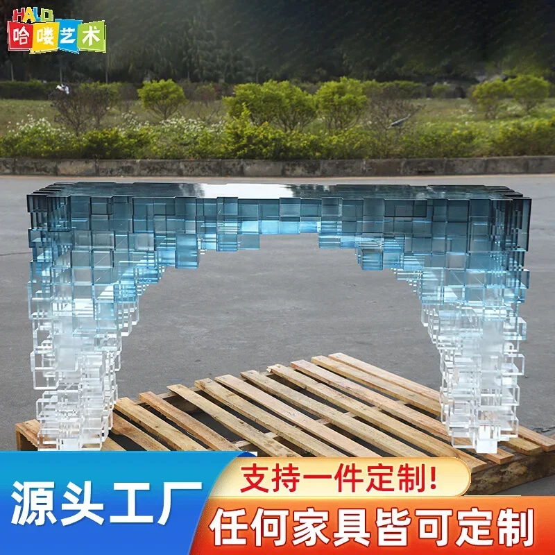 Dining room furniture transparent crystal sofa edge living room porch against the wall long table rack