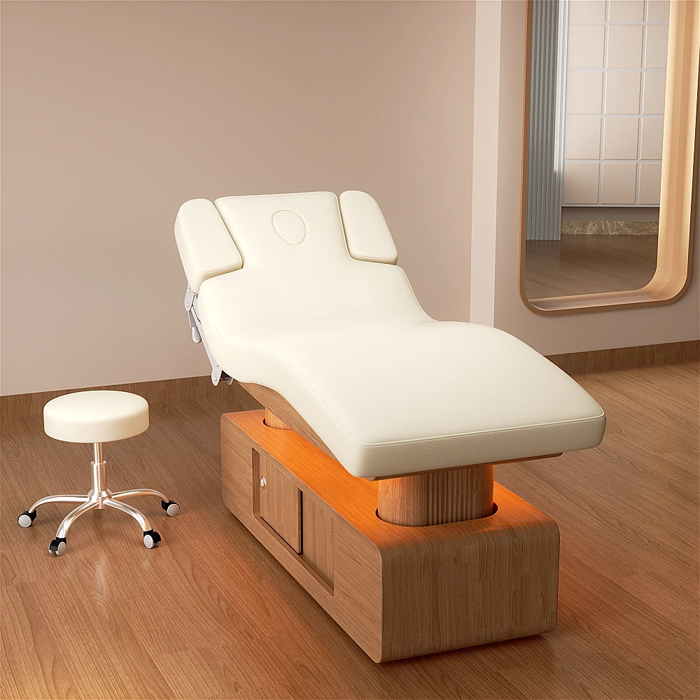 التصميم الأصلي أثاث صالون التجميل الحديث الوردي الذهبي سرير سبا الوجه 4 محركات طاولة التدليك الكهربائية السرير