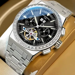 Carnival Brand Fashion Diamond Mechanical Watch for Men Stainless Steel 50M Waterproof Sapphire Luxury Tourbillon Watches Mens