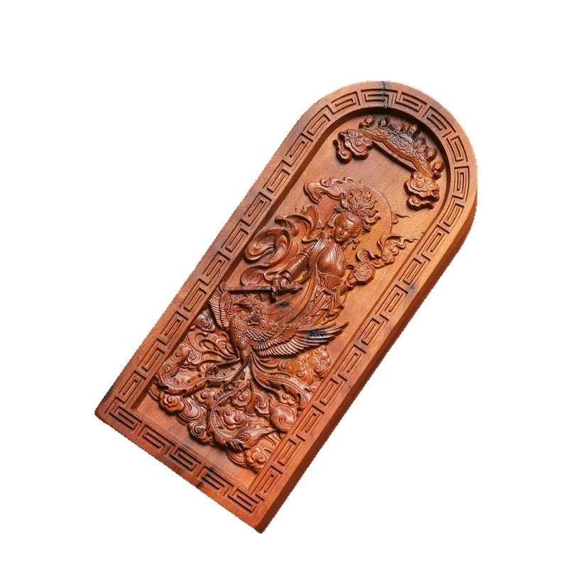 Lightning-struck natural , Nine Celestial Maidens double-sided relief jujube wood talisman, Five Thunder Com