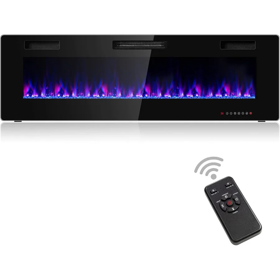 

60Inch Electric Fireplace with Wall Recessed and Mounted Design for Indoor Living Rooms 750W 1500W Heating Capacity RemoteContr