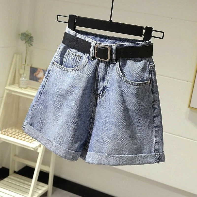High Waist Wide Leg Jeans Shorts Women's Loose Fit Student Versatile Cuffed Hot Pants Summer Fashion Ladies' Denim Shorts