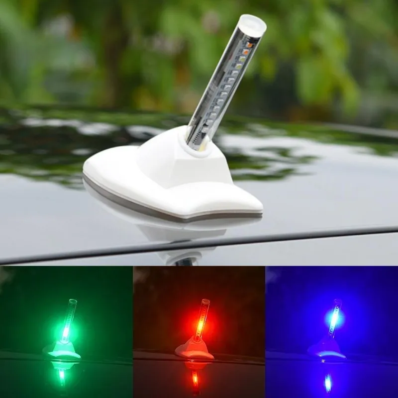 

Car Solar Warning Light Radio Antenna Signal Light Universal Car Roof Shark Fin Antenna Colorful Deco LED Alarm Light Auto Parts