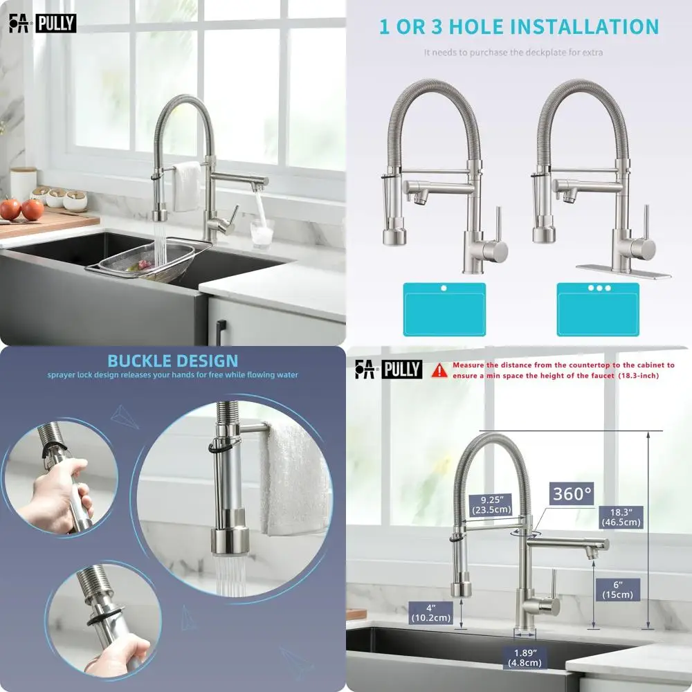 صنبور مطبخ بخاخ بقفل منسدل بمقبض واحد مع لمسة نهائية من النيكل المصقول