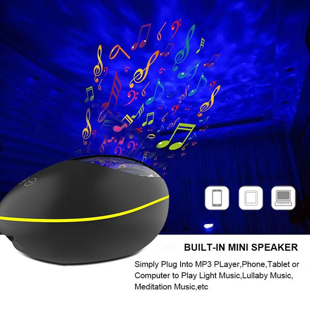 Lucky Stone Projector Light with Bluetooth Remote Control LED Dream Music Night Light Atmosphere Speaker Romantic Ocean Lamp