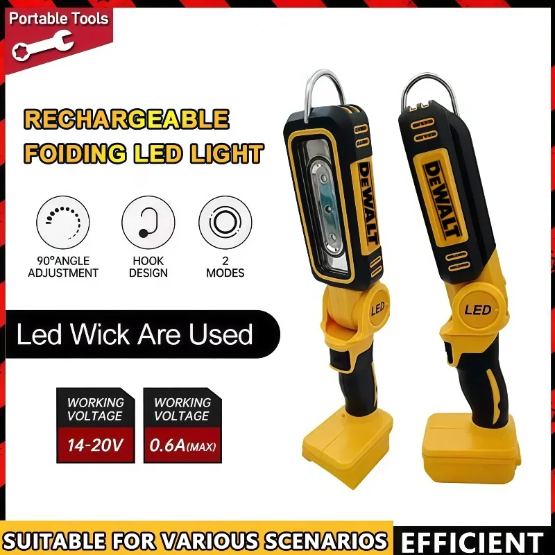 

Многофункциональный портативный фонарь для кемпинга DEWALT, 90-градусный аварийный фонарик, складной рабочий фонарь, инструмент для аккумулятора DEWALT