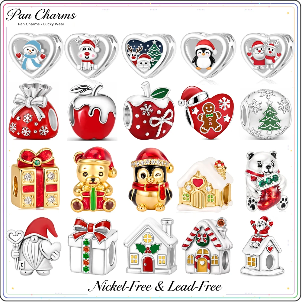 Pan Charms Snowman Santa Reindeer Penguin Bear Gift Box Pendant Charm Christmas Eve Family Birthday Gift Jewelry for Her Women