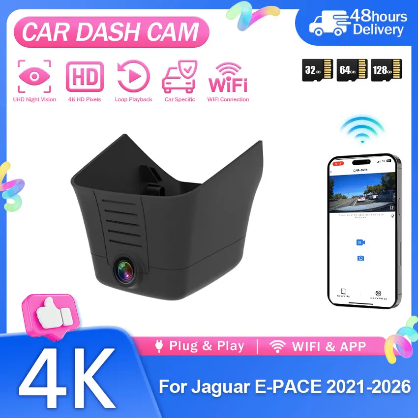 4K Dash Cam For Jaguar E-PACE 2021~2026 WiFi Car DVR Night Vision Plug and Play Front Rear Camera Loop Recording
