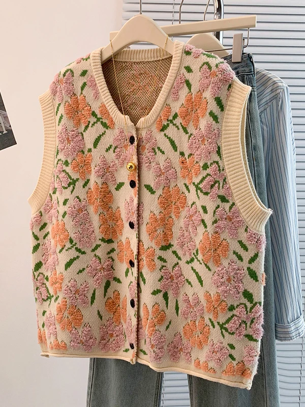 plus Size Fce Lined Knitted Vest Women's Autumn Winter Faionable Loose Age Defng Versatile Beautiful Top