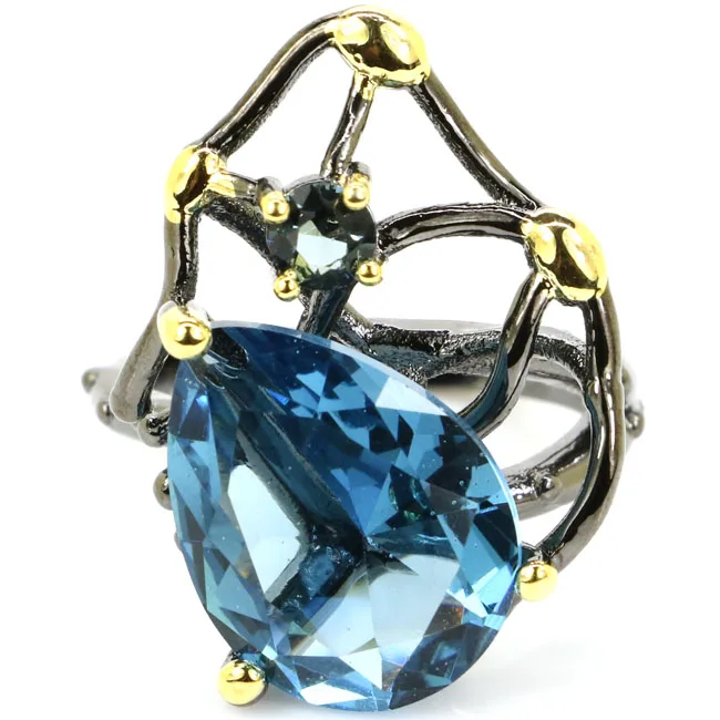 25x20mm Neo-Gothic Pink Raspberry Tourmaline Smoky Topaz Peridot London Blue Topaz Black Gold Silver plated Rings view 5