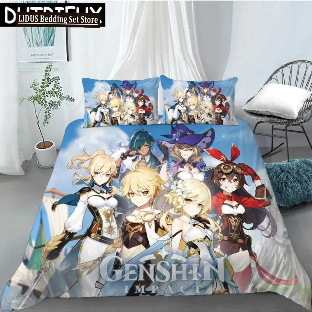 

Hot Sale Game Anime Genshin Impact Printed Bedding Set Duvet Covers Pillowcases Comforter Bedding Set Bedclothes Duvet Cover 03