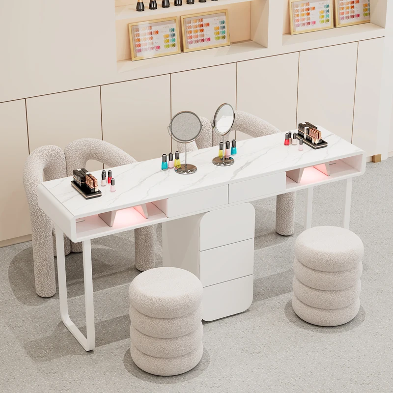Cream Style Nail Table and Chair Set Japanese Single and Double Manicure Light Luxury Mesa Plegable Rosa Commercial Furniture