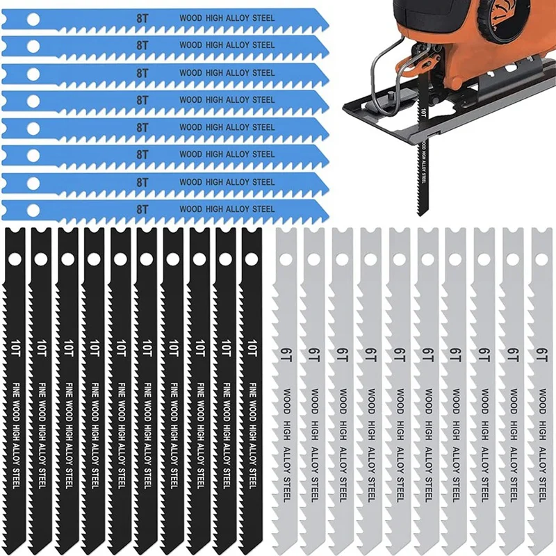 Jig Saw Blade Set 6T 8T 10T Assorted Saw Blades With U-Shank Sharp Fast Cut Blade Woodworking Tool