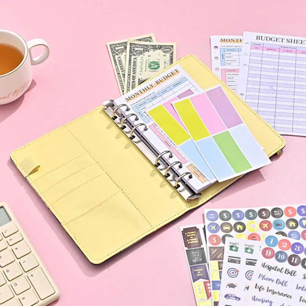 Carpeta A6 con Clips para bolígrafos, cuaderno con estampado exquisito de flores, carpeta A6, cuaderno multiusos elegante con dinero en efectivo