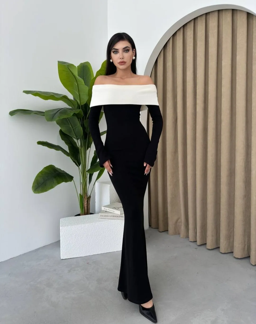 

Customized Temperament Jersey Straight Off the Shoulder Evening Dress High Quality Floor Length vestidos para mujer Custom Size