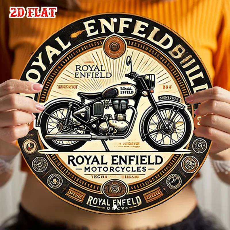 2D flach 1 Stück Royal Enfield Vintage Fahrrad kreisförmiges Holzlogo – Motorradkunst Holzwanddekoration, Zuhause, Garagendekoration – Detail 6
