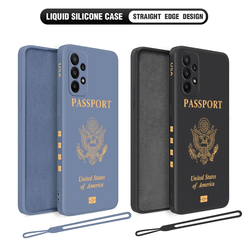 

USA Passport Cover Phone Case For OPPO A54 A74 A57 A96 A76 A36 A95 A12 A15 A15S A16 A16K A9 A5 2020 4G 5G Liquid Silicone Cover