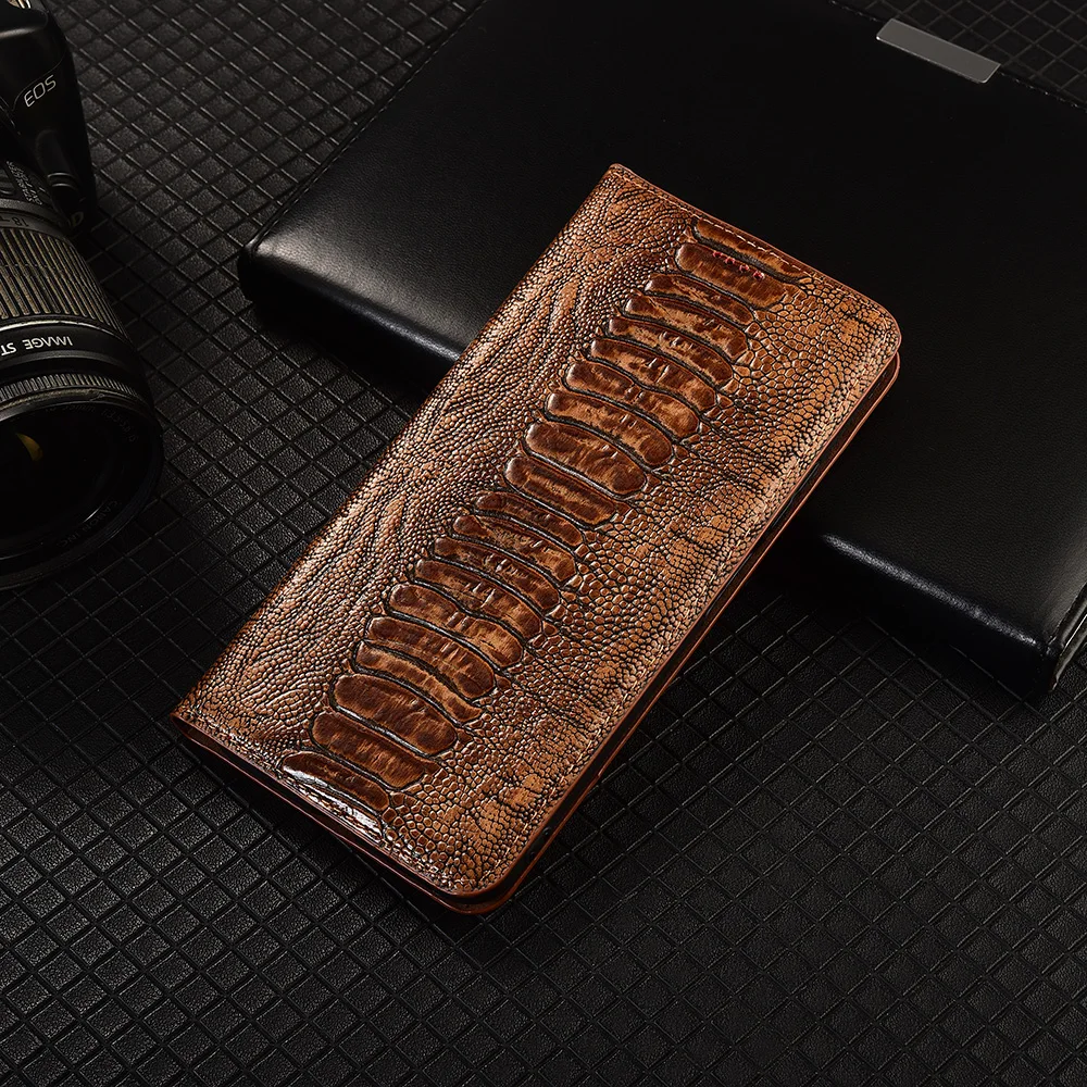 

Ostrich Pattern Genuine Leather Flip Case For iQOO 13 15 Phone Cover Card Cases Scratch Proof