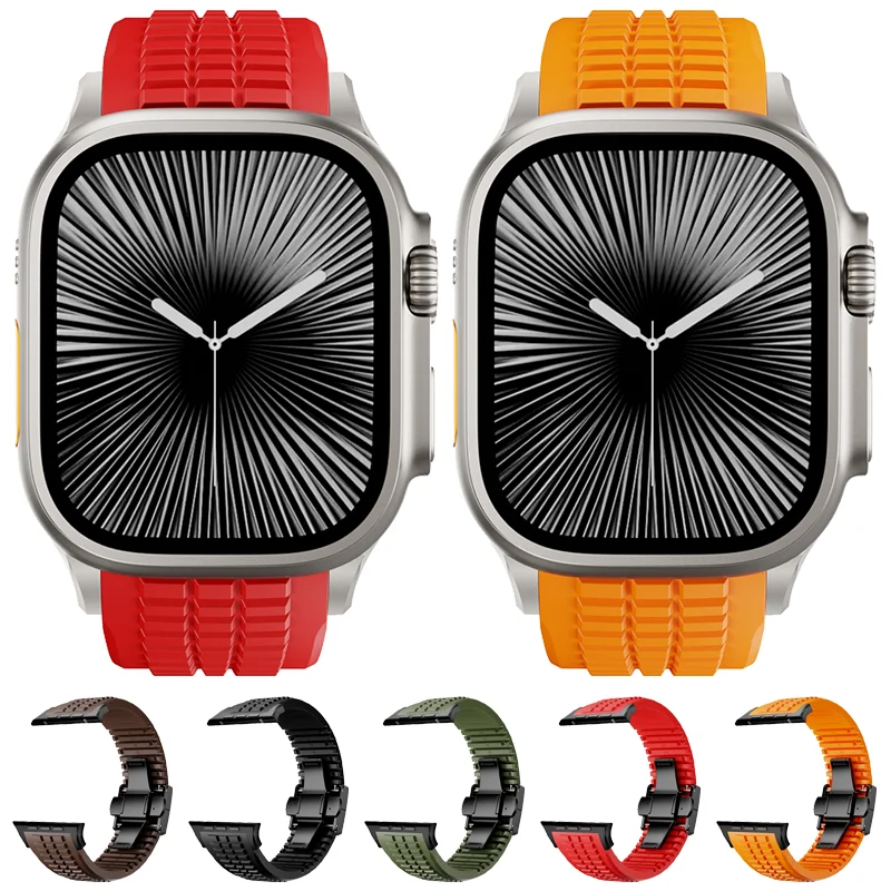 

Silicone Sports Strap for Apple Watch Ultra 2/1 49mm Series 10 9 8 7 46mm 45mm 44mm Rubber Band for IWatch 6 5 4 3 42mm Bracelet