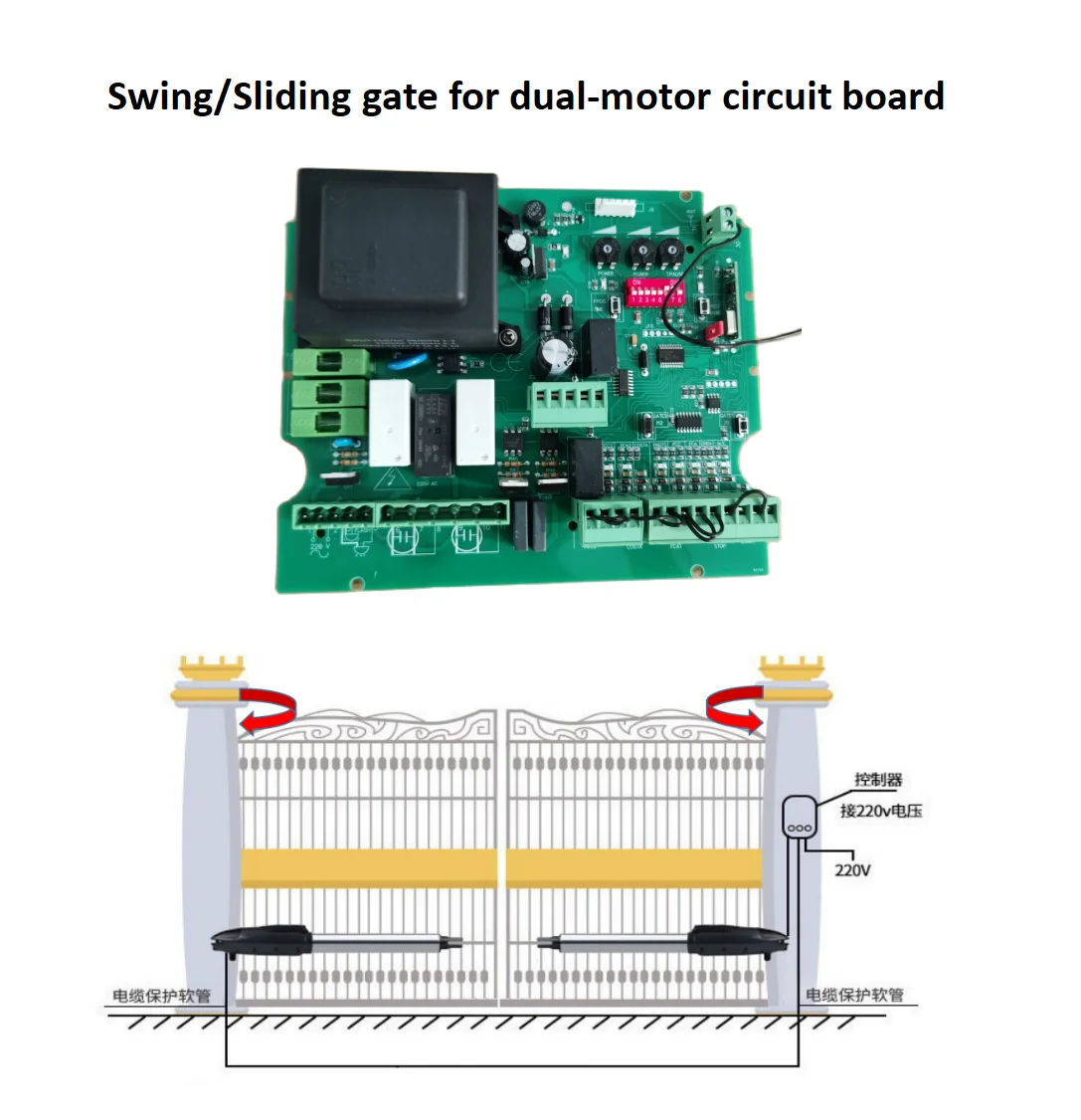 Swing/Sliding Gate PCB  220v AC 433 Mhz  NC model   for double motor Swing/Sliding gate motor Circuit board