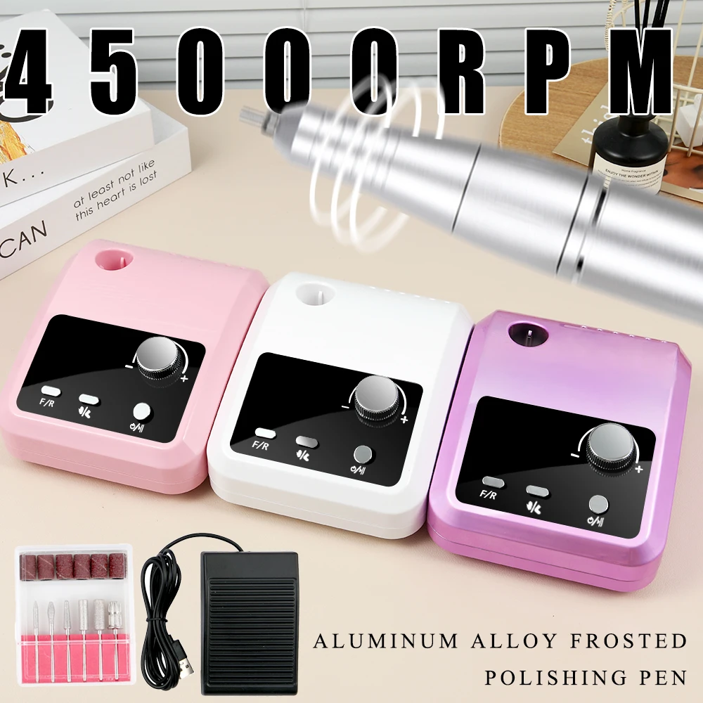 High Quality Electric Nail Drill Machine 45000 RPM Electric File HD Display Metal Manicure Pen Professional nail lathe Sander