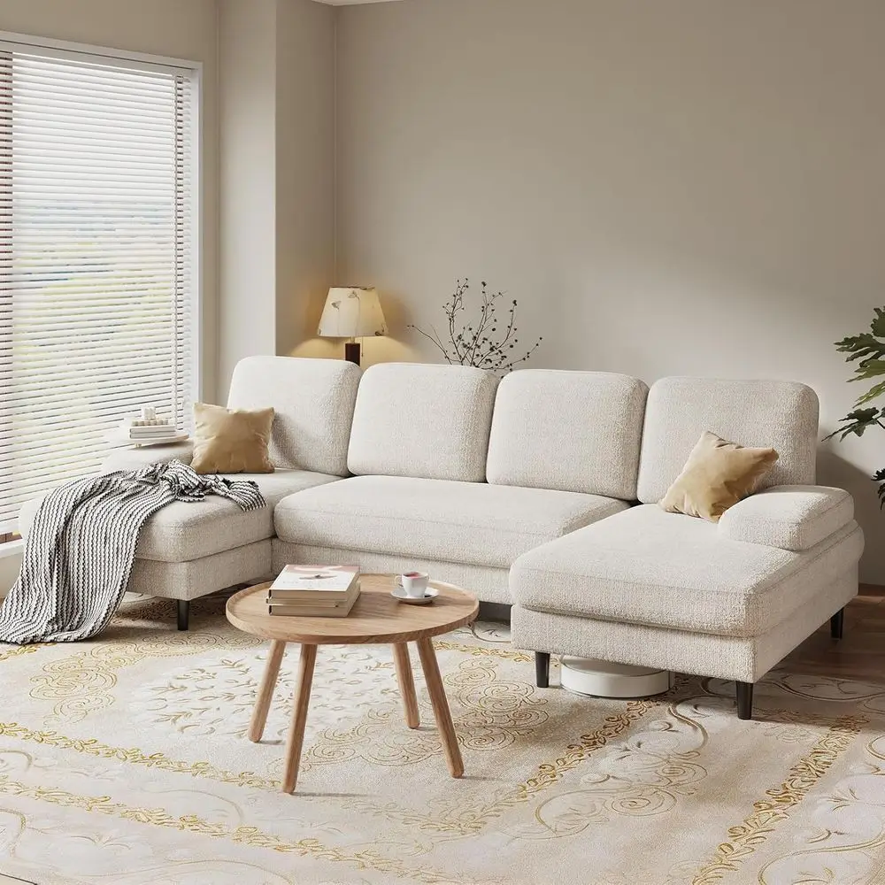 

Секционные диваны для гостиной, фигурный диван с двойным шезлонгом, диван из ткани шенилл на 4 места со съемными подушками