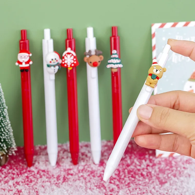 6Pcs Cartoon Christmas Three-dimensional Gel Pens Set Full Needle Tube Smooth Water Neutral Pen  School Supplies