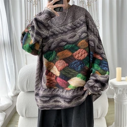 Male Jumper Harajuku Korean Popular Clothes Printed Sweaters Pullover Knit Knitwear New in Sweaters Men's Winter Sweater