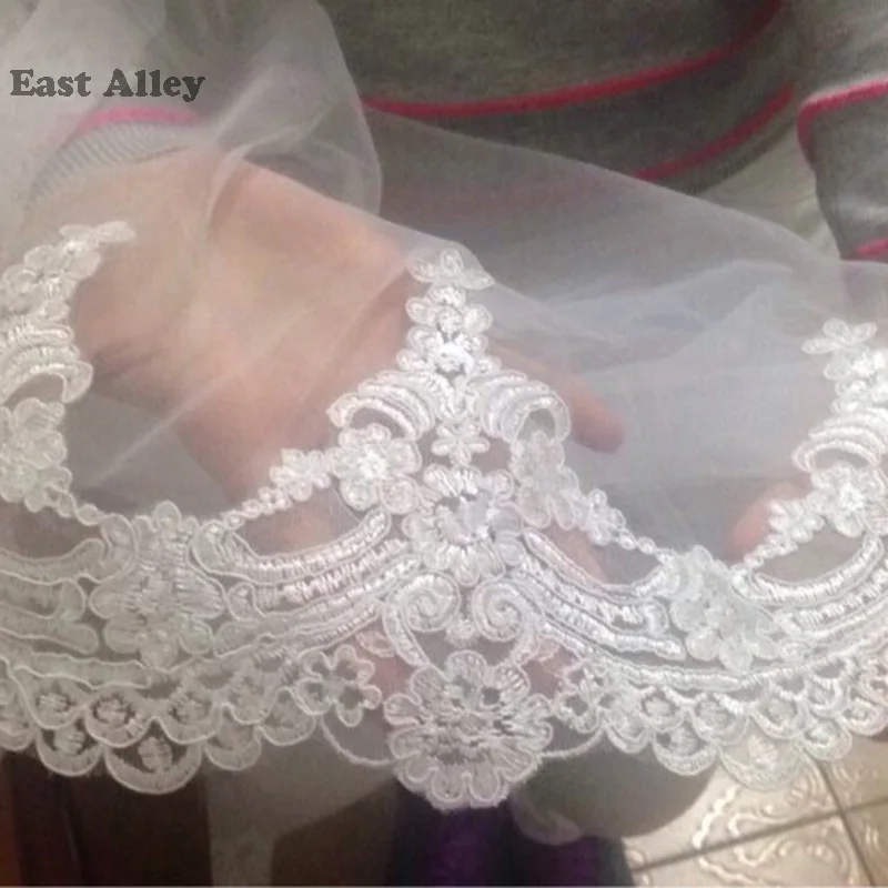 White Ivory 2 Layers Wedding Veil Lace Edge Chapel Length Bridal Accessories Veils with Comb Velos Para La Iglesia