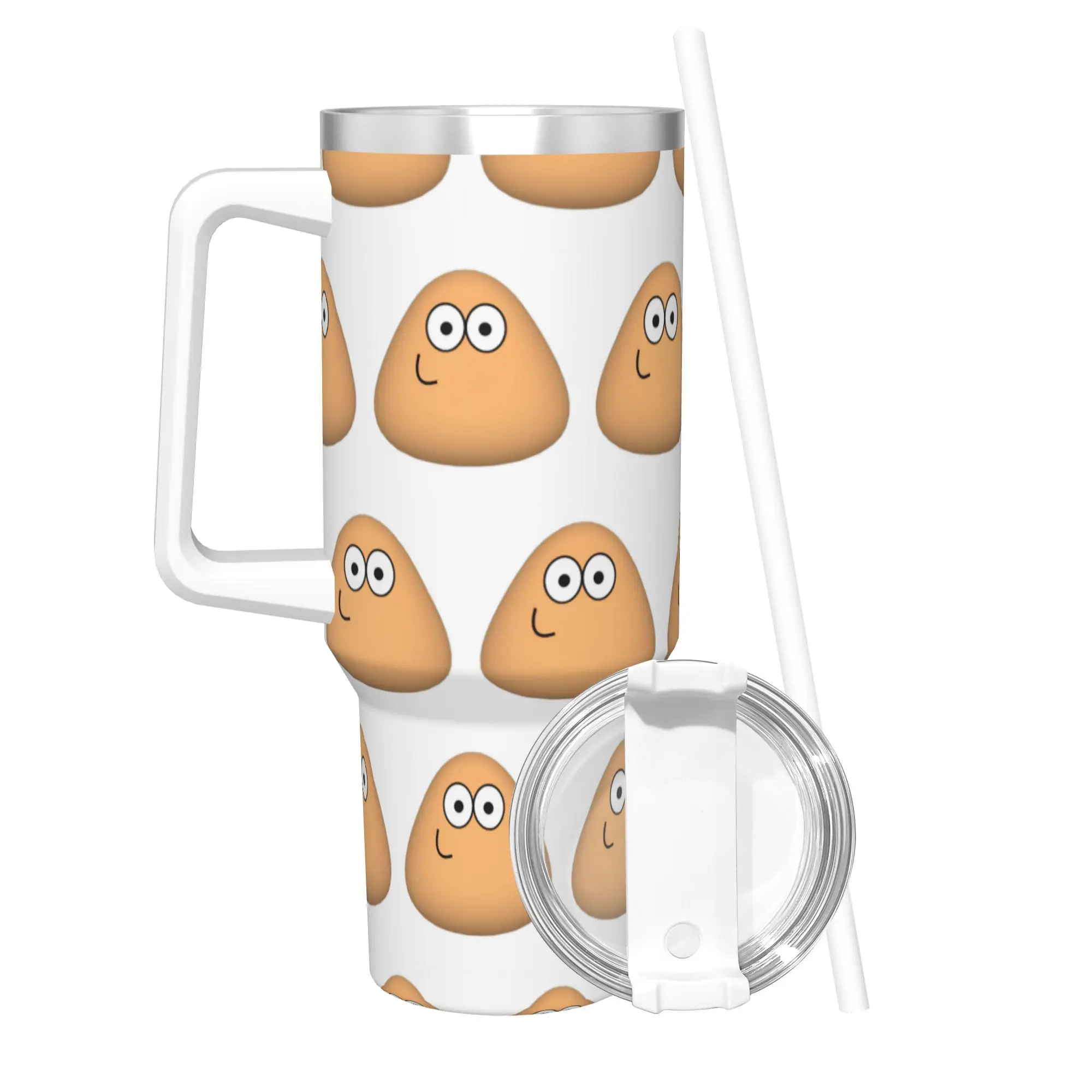 My Pet Alien Pou Tumbler With Straw  Stainless Steel Travel Mugs Double Wall Vacuum Insulated for Cold Or Hot 40oz