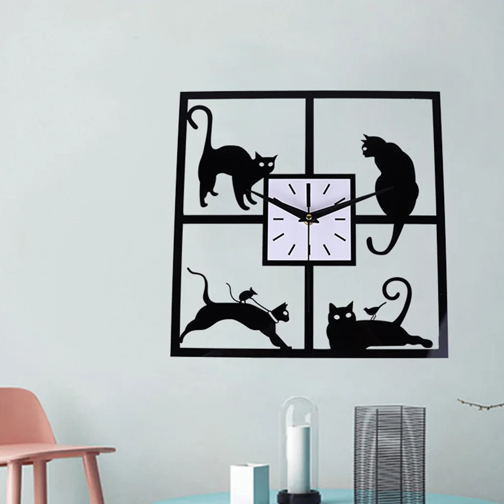 

's Room Wall Clock Cartoon Creative Cat Animal Square Wall Clock Room Quartz Clock Bedroom Wall Decoration withou