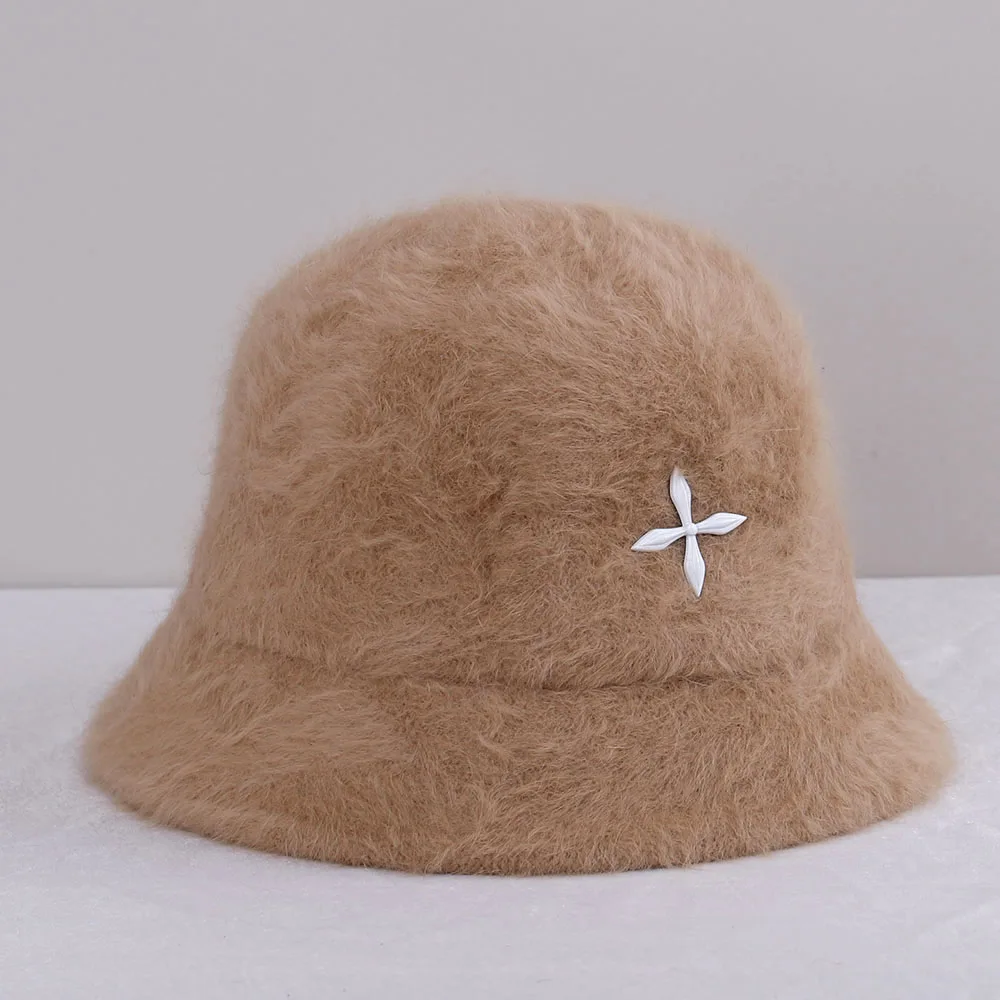 2022 winter women\'s fashion Solid color rabbit fur hat bucket cap fisherman\'s hat with cross basin Bucket Hat for free shipping