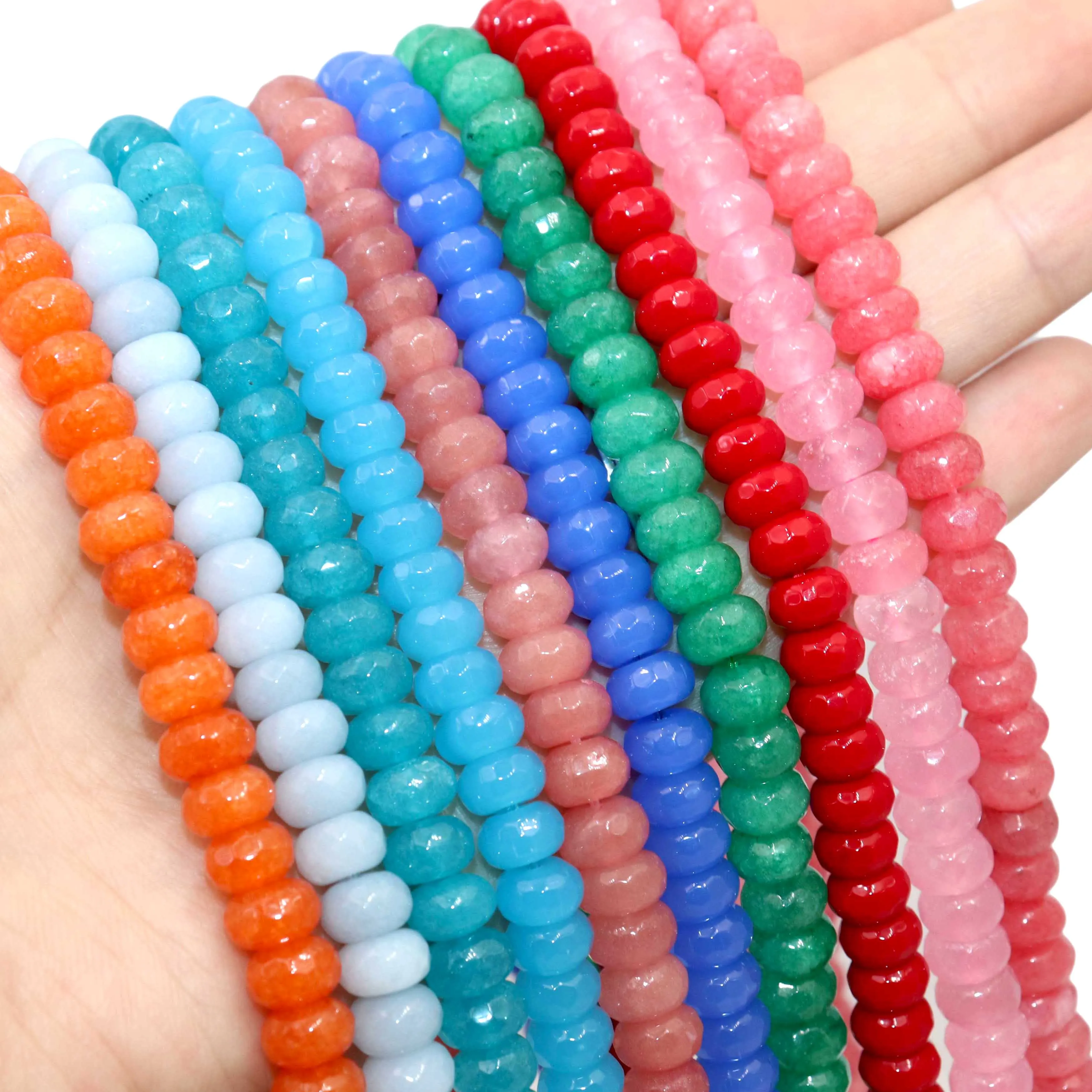 Faceted 5*8mm Rondelle Natural Stone Chalcedony Jades Round Spacer Beads For Jewelry Making Diy Necklace Bracelet Accessories