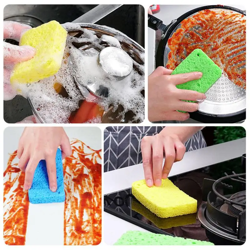 Compressed Cellulose Sponges Non-Scratch Natural Dish Sponge, Dual-Sided Cellulose Dishwashing Wipe For Kitchen Bathroom Cars