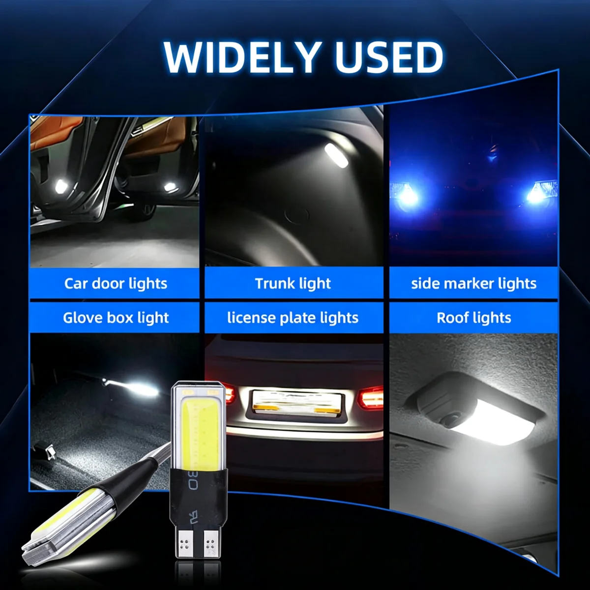 10/20pcs Car Led Light W5W 194 12V Canbus Auto T10 COB Accessories Interior Bulb Backup Brake Parking Turn Signal Trunk Lamp