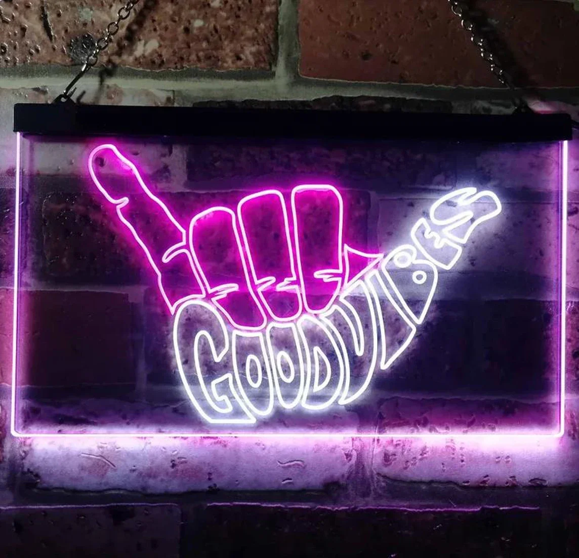 Custom Dual Color LED Neon Sign Good Vibes Only Hand Party Decor Good Vibes Good Vibes Hand Rock in Roll Neon Light Wall Decor