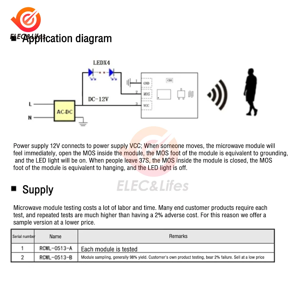 5Pcs RCWL-0513 Microwave Radar Human Body Induction Switch Module Intelligent Detector Can Be Directly Induced Light Band