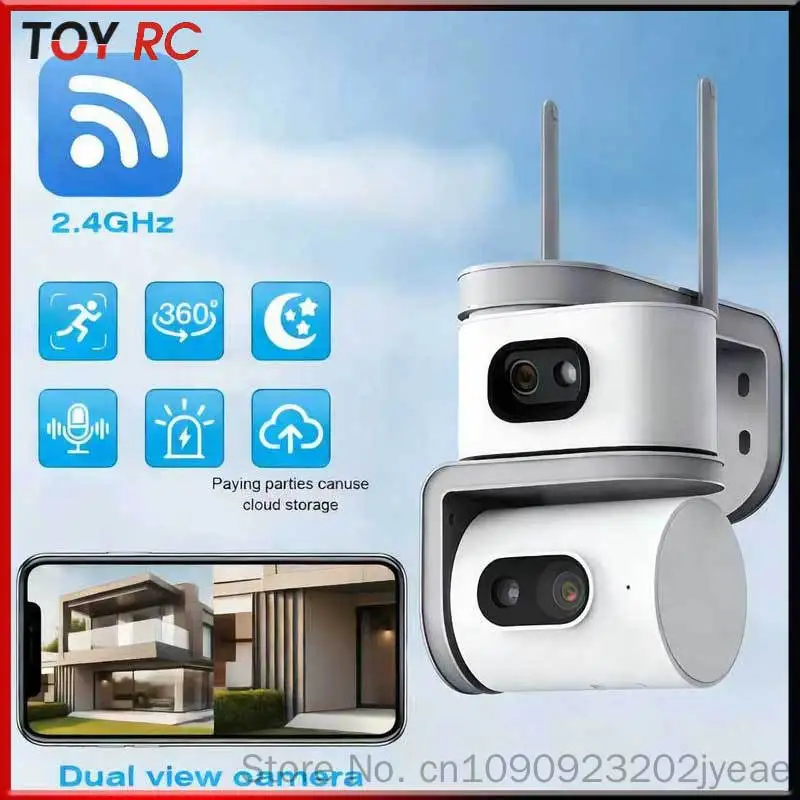 Wireless Network Wifi Monitoring Camera Hd Night Outdoor Waterproof Panoramic Binocular Dual Screen Camera
