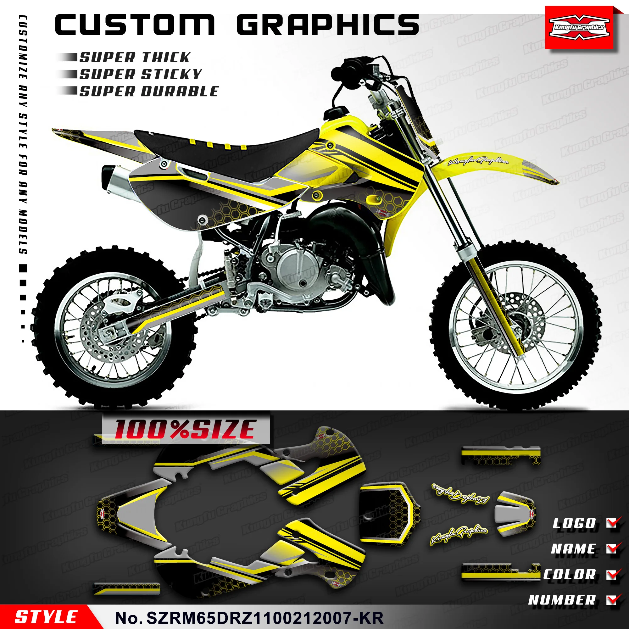 KUNGFU GRAPHICS MX Stickers Wrapping for Suzuki RM65 &DRZ110 02 03 04 05 06 07 08 09 10 11 12, SZRM65DRZ1100212007-KR