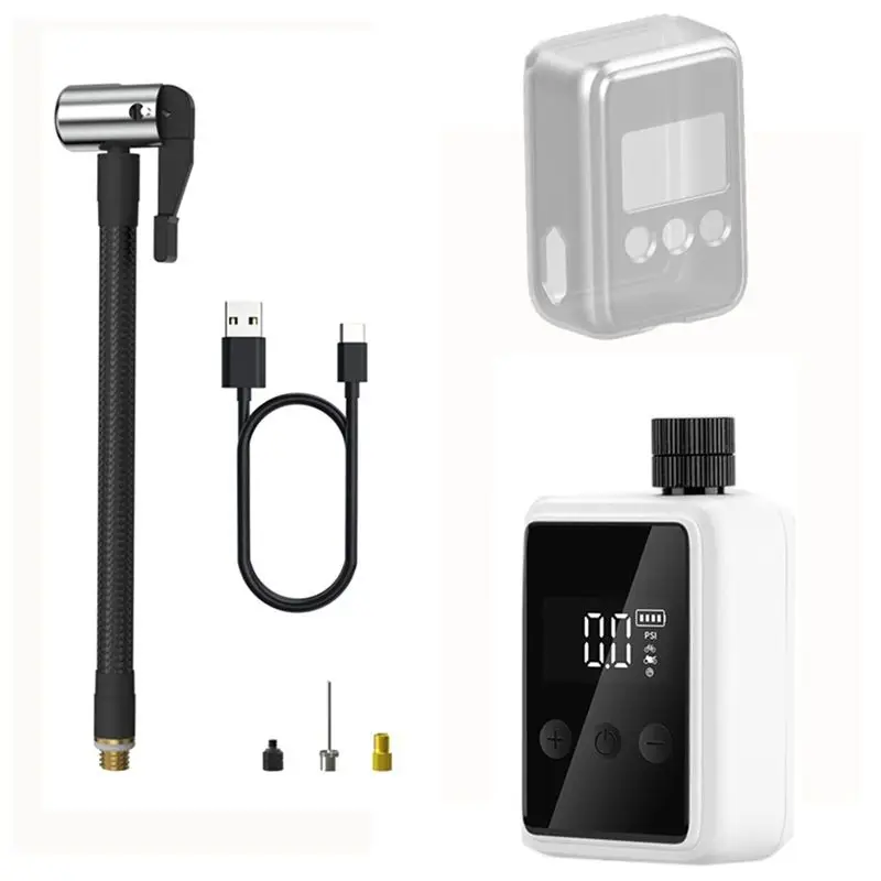 ABUE-Mini Portable Bicycle Pump 150PSI Pump With Digital PSI Pressure Gauge Motocycle MTB Road Bike Tire Inflator White