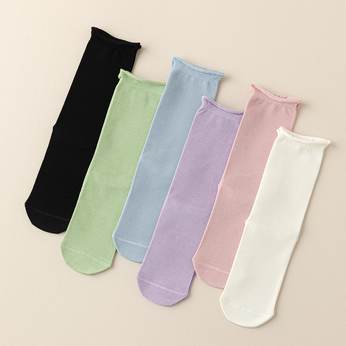 3-Pair Women's Four Seasons Solid Color Simple College Style Sweat Absorbing and Breathable Stacking Socks Middle Tube Socks