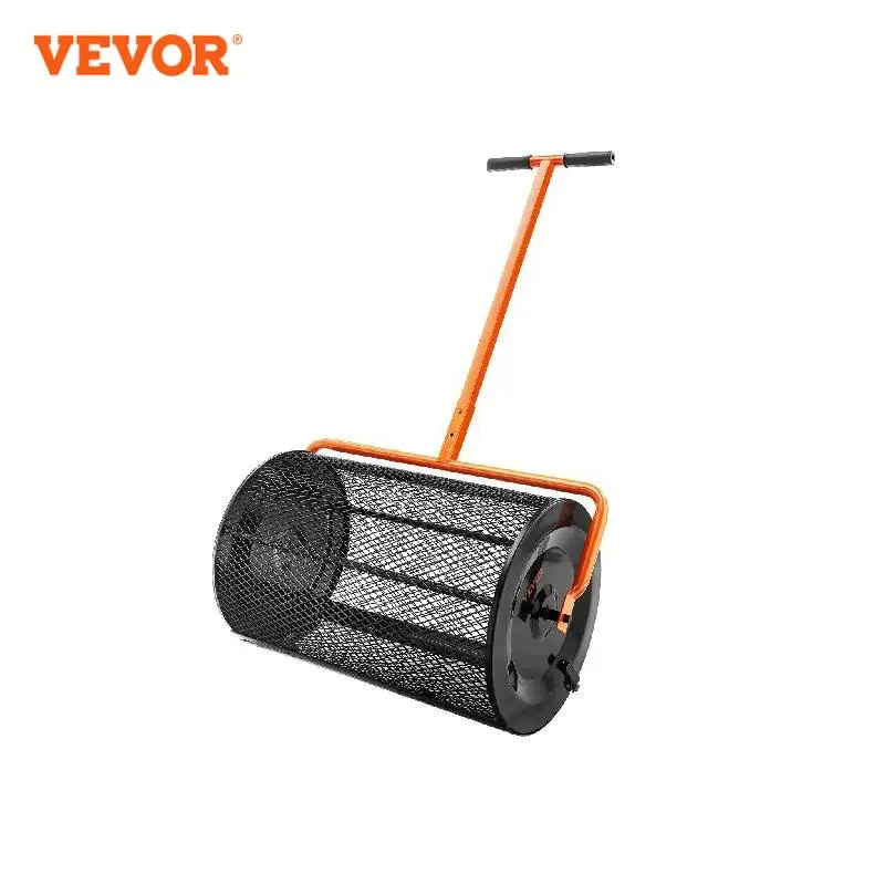 VEVOR Compost Spreader 24inch Wide Adjustable Handle Lawn and Garden Peat Moss Roller Black For Spreading Manure Topsoil