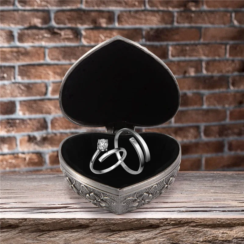 

AB30-5X Classic Vintage Antique Heart Shape Jewelry Box Ring Small Trinket Storage Organizer Chest Christmas Gift,Silver