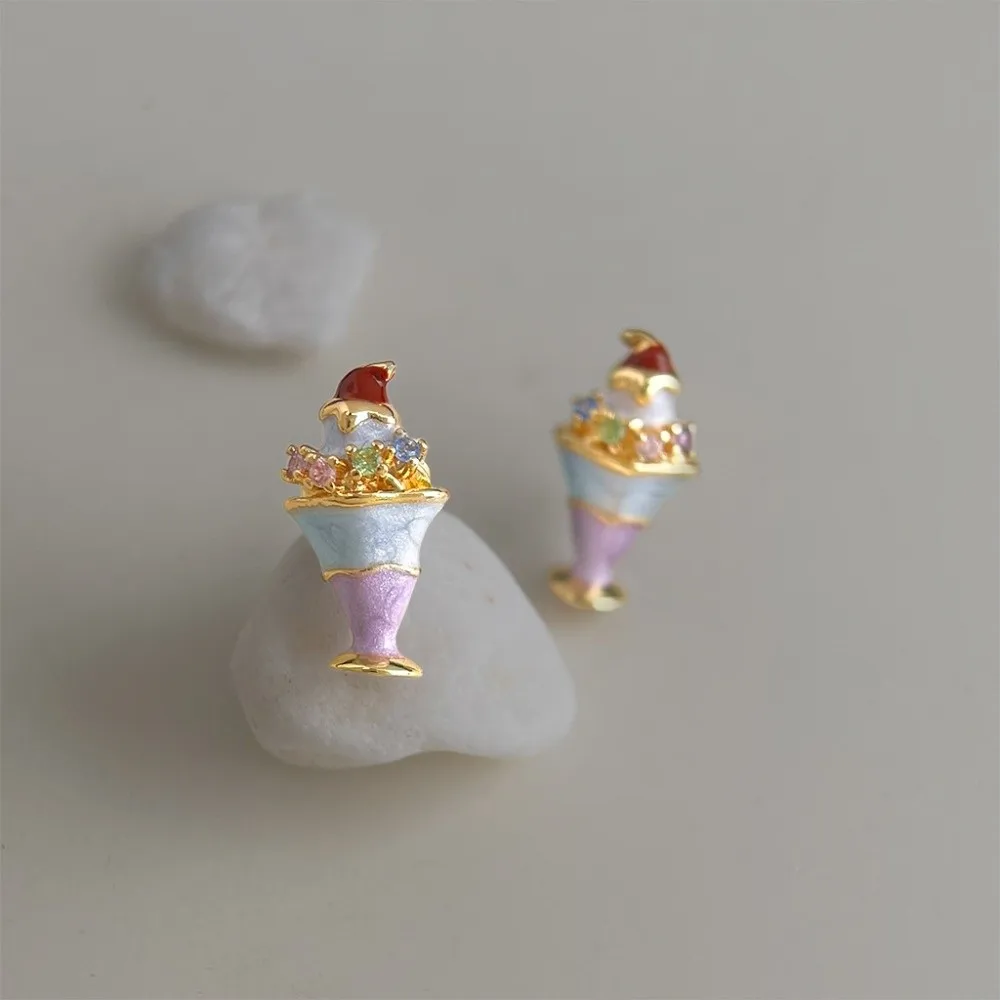 Personalized Enamel Birthday Cake Stud Earrings Zircon Childishness Mousse Cake Earrings Y2K Sweet Ice Cream Ear Studs Hipster