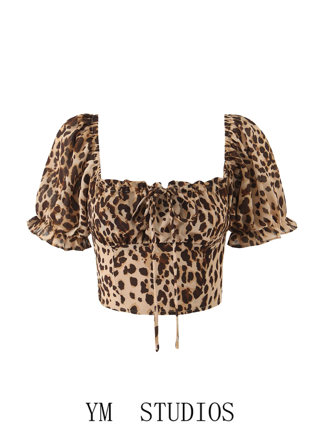 

Сексуальный квадратный воротник с леопардовым принтом Bubble Sve irt ort Длина Двусторонняя одежда Женский модный топ Дышащий, приятный для кожи