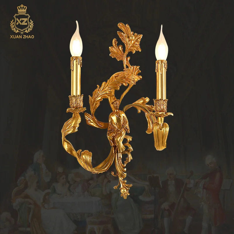 

Французский медный настенный светильник для отелей, прикроватный декоративный светильник, коридорный светильник-свеча, золотой настенный светильник для прихожей/веранды